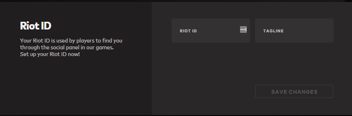 The first box on the Riot Account Page where players create a Riot ID.